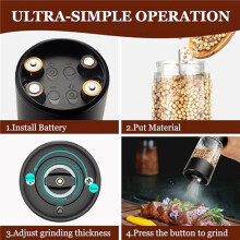Electric Salt and Pepper Grinder Automatic Mill Convenient One Hand Operation Perfect for Kitchen and BBQ