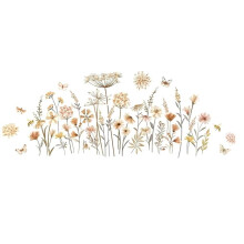 Adesivos de Parede de Flores Boho, Decalques Florais de Grama Silvestre para Berçário de Bebês, Meninas, Quarto de Crianças, Decoração de Parede