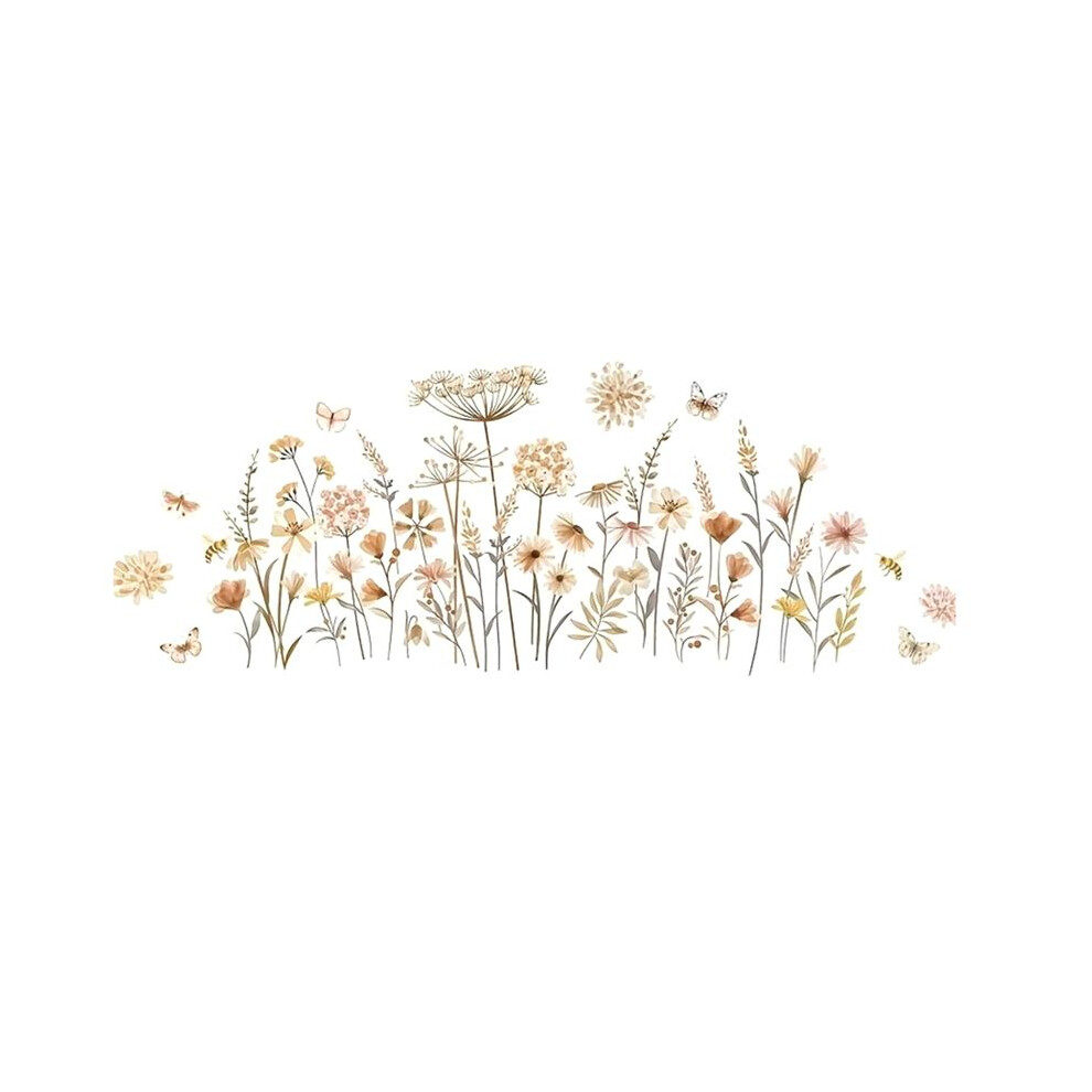 Boho Flower Wall Stickers Wildflower Floral Grass Decals for Baby Nursery Girls Bedroom Kids Room Wall Decoration