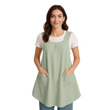 Delantal de Lino y Algodón con Bolsillo, Estilo Japonés, para Jardinería, Pintura Verde.