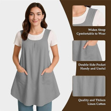 Apron with Pocket Cotton Linen, Japanese Back Apron for Gardening Painting Green
