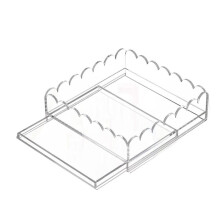 Acrylic Scalloped Tray 9x9inch Large Clear Acrylic Tray with Drawer for Insert Photos, Art, and Fabric Scalloped Basket
