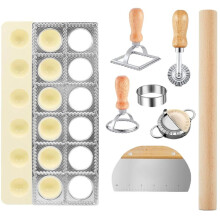 Ensemble de 8 Moules à Raviolis Comprenant une Presse à Raviolis, un Grattoir à Pâte, un Moule à Raviolis, un Coupe-Raviolis et un Outil pour la