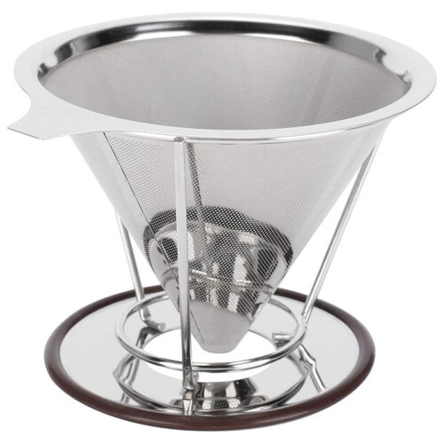 Reusable Stainless Steel Double Layer Coffee Filter with Rack Coffee Making Accessory No Filter Papers Needed