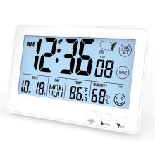 Small Desk Automic Alarm Clock for Bedroom,Self-Calibrating and Date Clock with 4Time Zone,DST,Temperature,Humidity