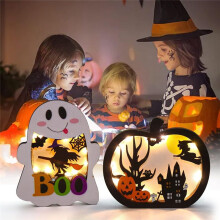 Halloween Wooden Lighted Pumpkin for Tabletop 2pcs Light Pumpkin Lamp Shadow Box Halloween Decorations Ornament