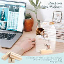 5pcs 5x7 Inch Blank Clear Arch Acrylic Sign with Wooden Stand, Arch Round Acrylic Plate Sign Seating Sign Table Cards