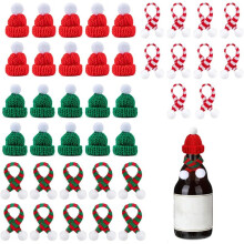 40 Pcs Christmas Knit Hats and Scarves Set for Crafts, Tiny Santa Cap and Scarf Ornaments