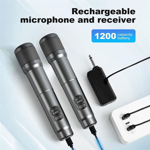 Wireless Microphone,Dual Handheld Dynamic Mic,40H Duration, 200ft Range Professional Microphone for Singing, Karaoke 2