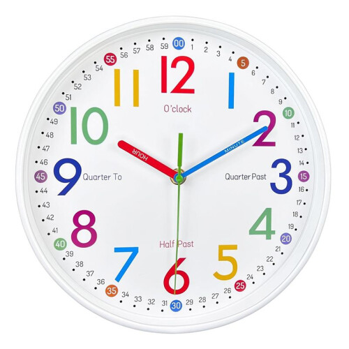 Learning Clock for Kids - Telling  Easily, Non-Ticking, Battery Operated, Silent, Colorful Teaching  Clock