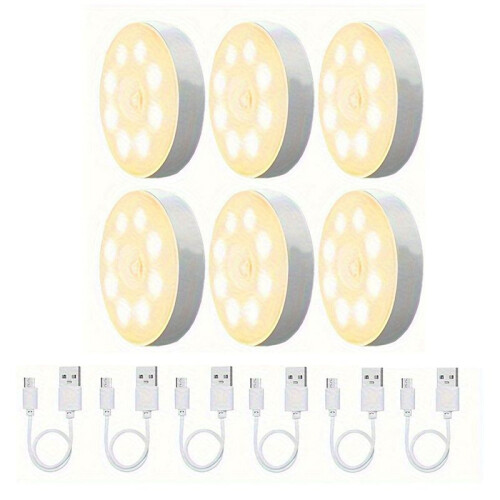 6-Pack USB Rechargeable LED Motion Sensor Lights LED Indoor Closet Light Battery-Powered Induction Lighting for Home,A