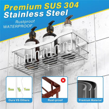 5-Pack of Rust-Resistant Stainless Steel Shower Racks Drill-Free Adhesive Bathroom Organizer Large-Capacity Storage Rack