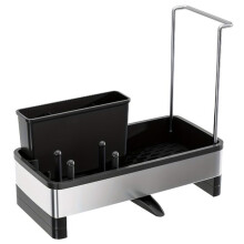 Stainless Steel Sponge Rack with Drain - Multi-Functional Kitchen Bath Storage Box for Cleaning Supplies Towels Brushes Black