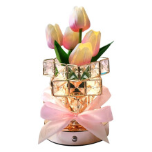 Lampe Tulipe 3 Couleurs, Variateur D'Intensité, Alimentée par Batterie, Petite Veilleuse, Rechargeable, Sans Fil, Tactile, Lampe de Table A