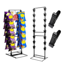 Chip Rack Display Stand, Potato Chip Rack Bag Holder with 32 Clips, Row Chip Display Stand for Party,Snack Display