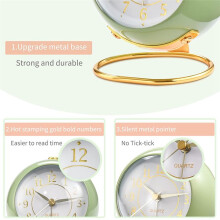 Horloges, Petite Horloge de Bureau Rétroéclairée, Design Simple et Mignon, avec Veilleuse, Silencieuse, Sans Tic-Tac, Alimentée par Piles, Blanche