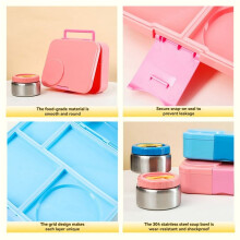 Lancheira Bento Infantil com Recipientes Térmicos À Prova de Vazamentos para Alimento Infantil de 8oz com 4 Compartimentos para Escola e Viagem Rosa