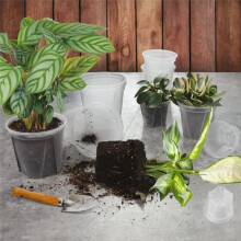 Clear Pots for Plants with Saucers,10 Pcs 4/5/5.5/6/7 Inch Thick Plastic Nursery Pots for Plants with Drainage Holes