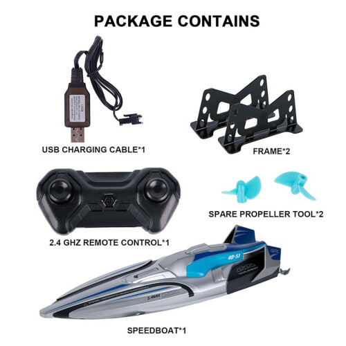 S1 2.4G High-Speed Remote Control Speedboat 30Km/H Waterproof Electric Remote Control Double Propoler Silver 1