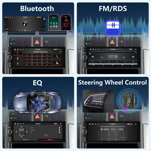 Rádio Automotivo Sem Fio Carplay de 6,86 Polegadas com Tela Sensível Ao Toque Single Din e  Android Auto USB AUX RDS 2