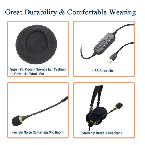 USB Wired Headset with Microphone Noise Cancelling In- Control Business Comfort Earphone for Chatting Software 2