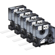 KCMYTONER 5 Pack Black on White Label Tape 1/4 Inch 23 Ft Quick Peel Adhesive for Dymo D1 43613 LabelPoint 100 150 200 250 300 350