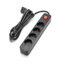 4 Way Power Strip with Switch, 3m Extension Lead, Sleek Black, Central Power Control for Four Devices