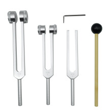 Lot de 4 Diapasons (128 Hz, 256 Hz, 512 Hz) avec Marteau Ă Diapason pour Outil de Vibration Sonore Sans Base, Argent