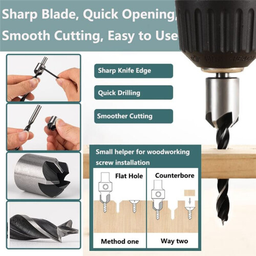 23-Pack Woodworking Chamfer Drilling Tool Set Wood Plug Cutter Three-Pointed Countersink Drill Bit 2