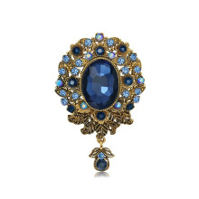 Kristall-Blumen-Brosche-Stifte Frauen-Blumen-Brosche-Elegantes Abzeichen-Schmuck-Mode-Hochzeitsfest-Brosche-Partei-Geschenke Blau