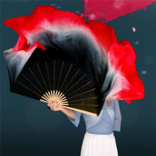 1 Pair Black Red Gradient Yangko Dance Fan Real Silk Bamboo Ribs Double Sided Show Props Performance Fan (1L+1R)
