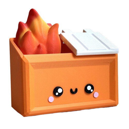 3D Printed Dumpster Fire Desktop Figurine Fun Accessory Ornament Dumpster Fire Pen Holder Gag Gift B