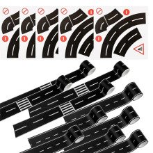 15 Pcs Road Tapes Sticker Include 10 Rolls 16.4 Feet Road Tape and 5 Pcs Curves Black Road Tapes Sticker