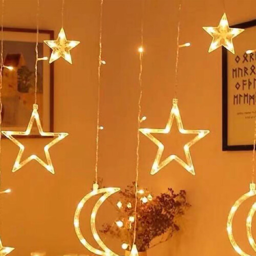 Fairy String Lights Star Moon Curtain Decor With Remote Timer8Modes Dimmable USB Or Battery Powered LED Decorative Light For Wedding Ramadan 2