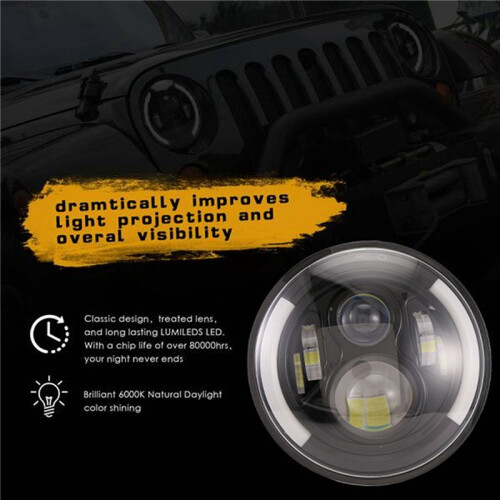 Farol LED de 7 Polegadas Redondo 200W Halo Angle Eyes DRL Lâmpada de Corrida para   JK LJ TJ CJ 1997-2018 2 Peças