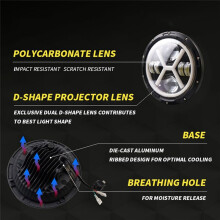 Faro LED Angel Eyes Rotondo da 7 Pollici e 500 W Super Luminoso Cablaggio per per H2 per