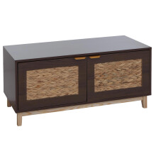 Panca MCW-P54, guardaroba, ripiano per scarpe, MDF melaminico, intreccio giacinto d'acqua 45x100x42 cm ~ color noce