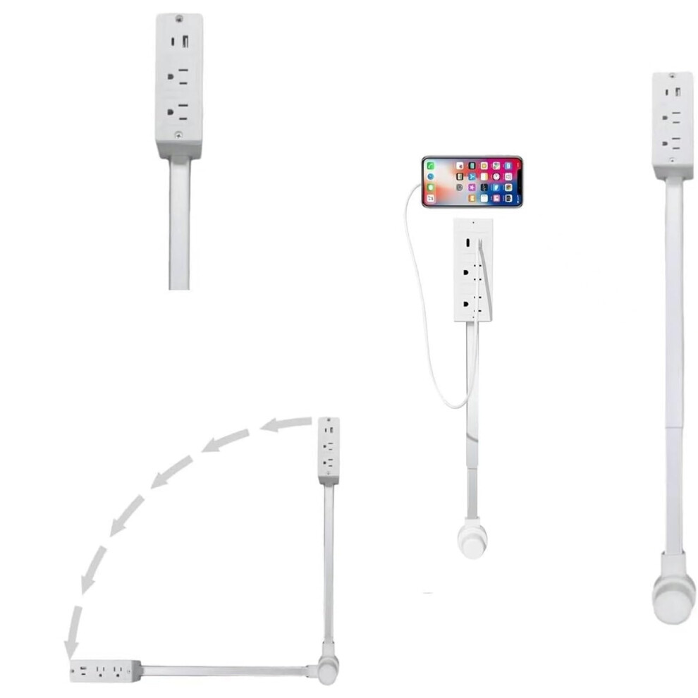 Power Outlet Extender With Usbc And Usba, Extendable Swivel Arm For Behind Furniture, Phone Stand 9053599545552