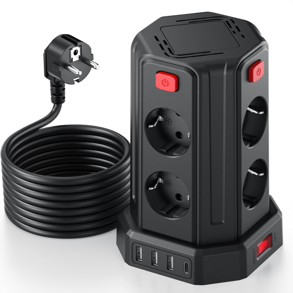 Power Strip Tower With Usb Ports, 12In1 Surge Protector, 5M Cord For Home And Office 9053599545583