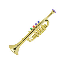Kids Trumpet Toy with ColorCoded Keys, Golden Plastic Preschool Music Instrument for Children