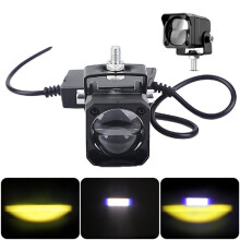 Motorcycle LED Dual Color Spotlight Spot Lamp White Yellow for Dirt Bike Scooter Offroad Auxiliary Fog Light