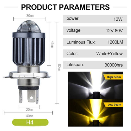 2X H4 LED Spotlight Small Light Bulb LED Motorcycle Modified Headlight Integrated Two-Color Headlight Accessories 1