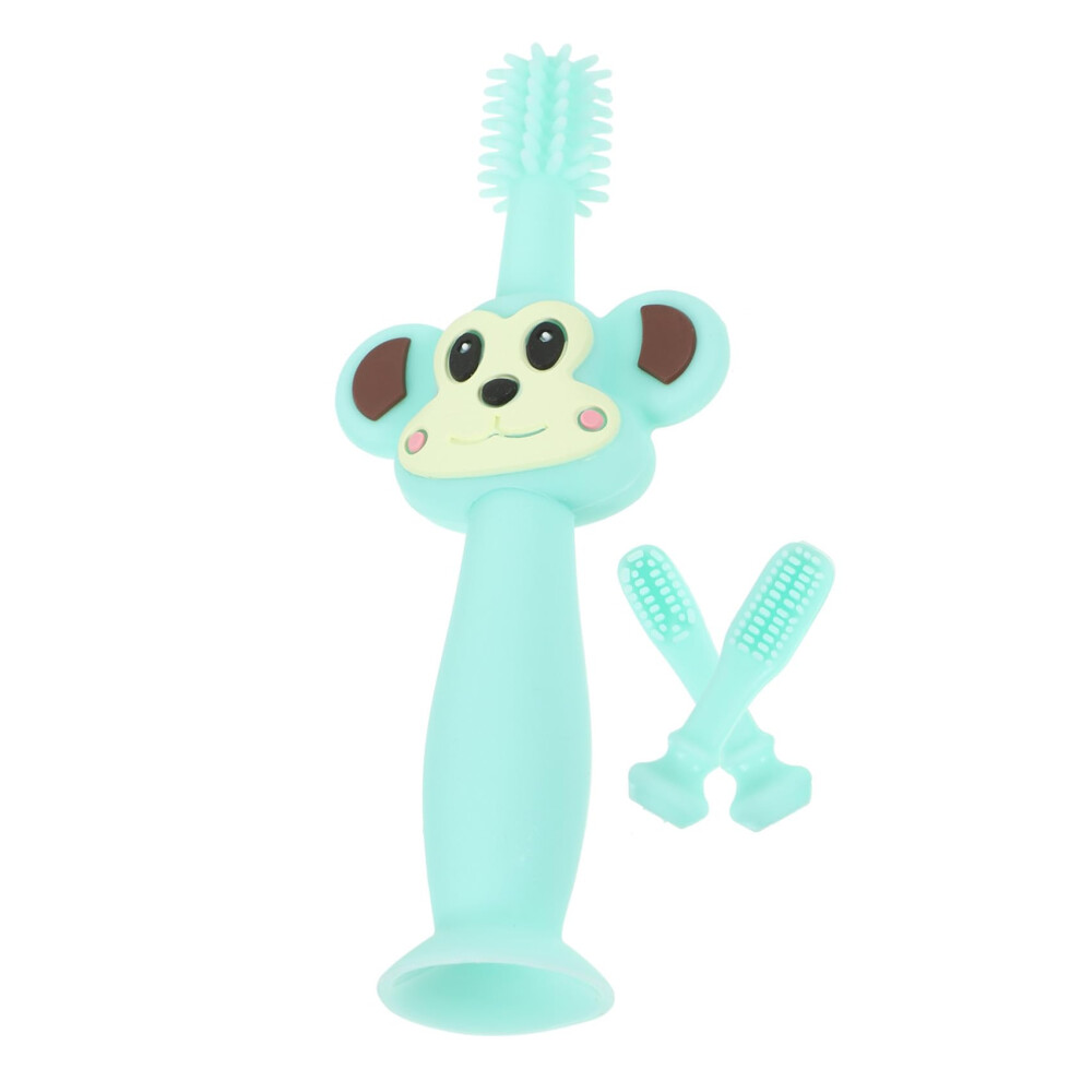Baby Silicone Toothbrush with Ultra Soft Bristles and Safety Shield for Infant Teething and Training