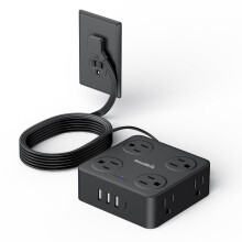 Flat Power Strip with USB C, SpaceSaving Slim Extension Cord for Home Office MultiDevice Charging