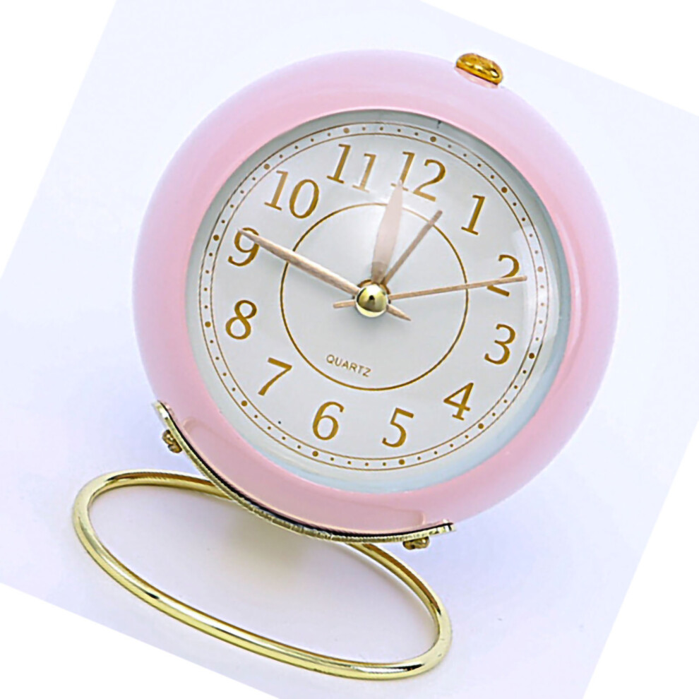 Pink Metal Round Children’s Quartz Alarm Clock, Silent, 230g