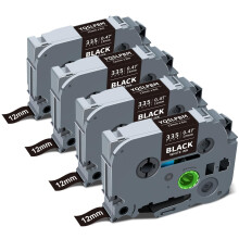 12mm White on Black Laminated Label Tape 4 Pack Waterproof Durable for Brother PTouch TZe335