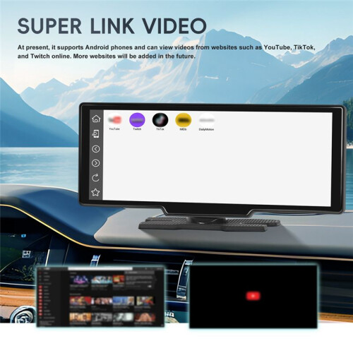 Monitor de Carro de 10,26 Polegadas Sem Fio CarPlay Android Auto Tela HD  Transmissor FM Reprodutor de Vídeo 2
