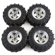 4pcs 98mm Metal 1.9Inch Beadlock Wheel Rim Rubber Tire Set for 1/10 RC Crawler Car TRX4 D90 Axial SCX10 II III Silver