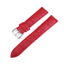 Red Leather Watch Band 13mm Cowhide Crocodile Pattern Waterproof Strap with Metal Clasp