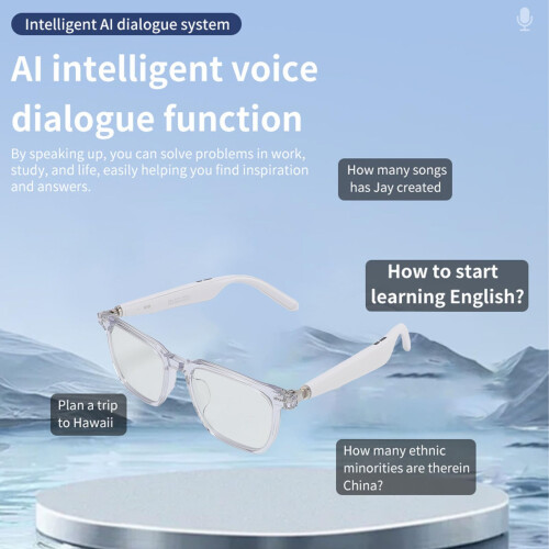 AI Translator Glasses with Bluetooth Speaker, RealTime 100 Language Translation Sunglasses White 2